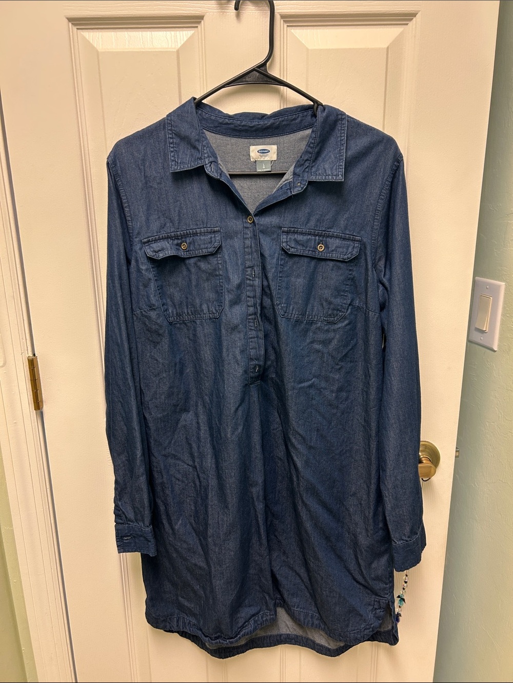 Old Navy Dark Blue Denim Midi Shirt Dress